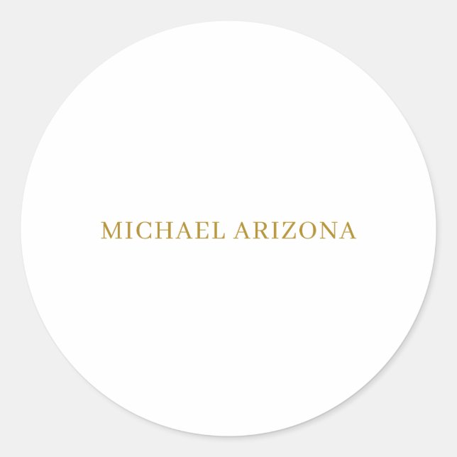 Gold & White Colour Minimalist Simple Plain Modern Classic Round Sticker (Front)