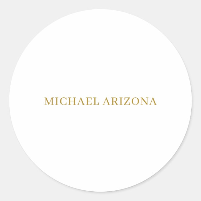 Gold & White Colour Minimalist Simple Plain Modern Classic Round Sticker (Front)