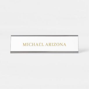 Gold & White Colour Minimalist Simple Plain Modern Desk Name Plate