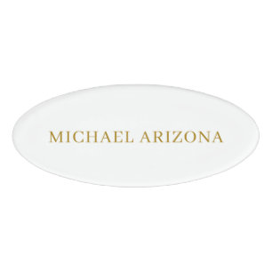 Gold & White Colour Minimalist Simple Plain Modern Name Tag