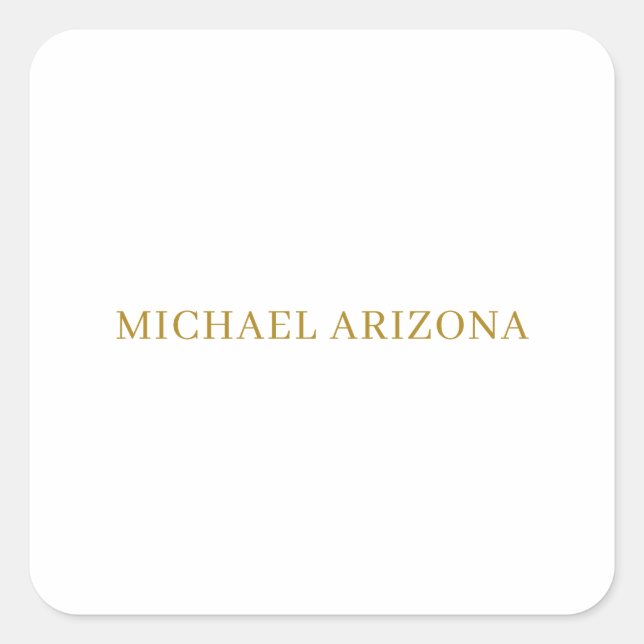 Gold & White Colour Minimalist Simple Plain Modern Square Sticker (Front)