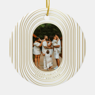 Gold White Custom Photo Family Christmas  Ceramic Tree Decoration
