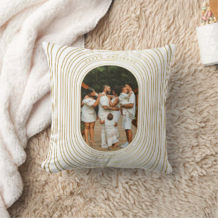 Gold White Custom Photo Family Christmas Cushion