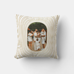 Gold White Custom Photo Family Christmas Cushion