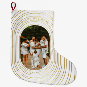 Gold White Custom Photo Family Christmas Large Christmas Stocking