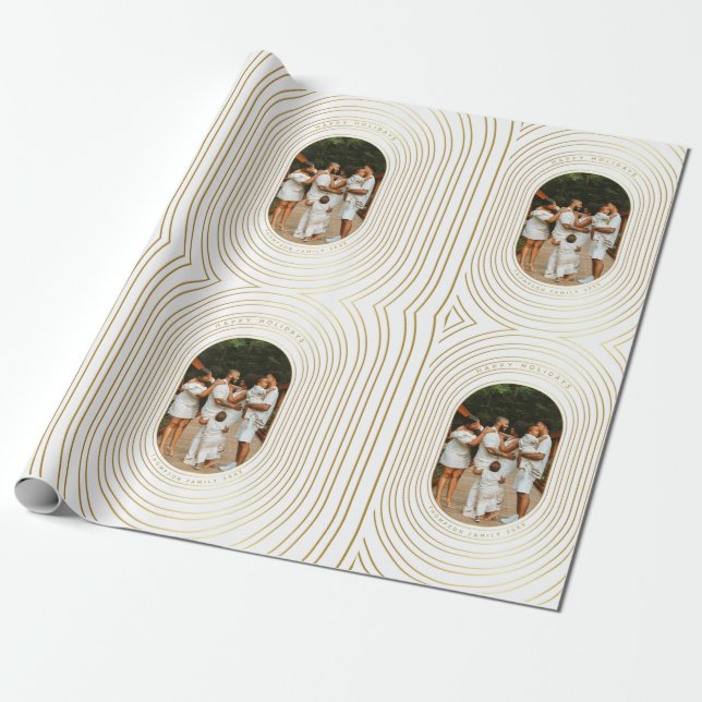 Gold White Custom Photo Family Christmas Wrapping Paper (Unrolled)