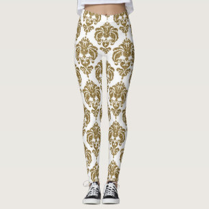 Gold & White Damask Chic Modern Elegant Pattern Leggings