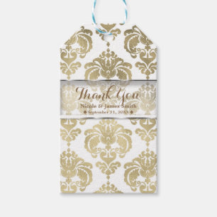 Gold & White Damask Vintage Wedding Event Favour Gift Tags