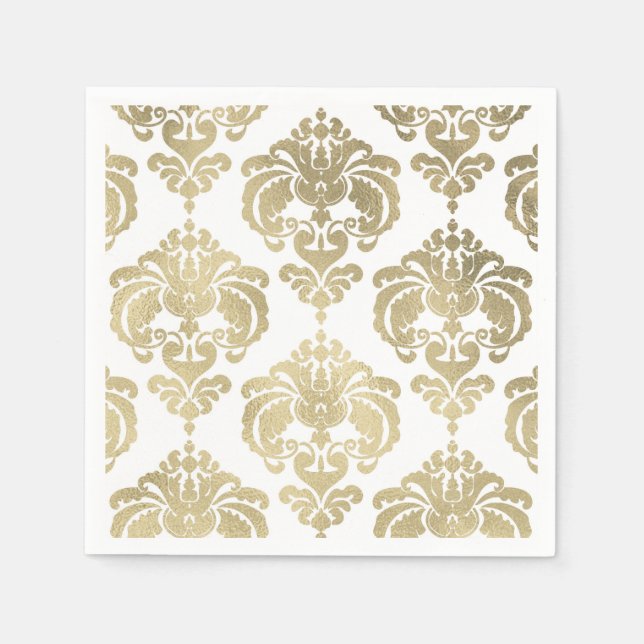 Gold & White Damask Vintage Wedding Event Party Napkin (Front)