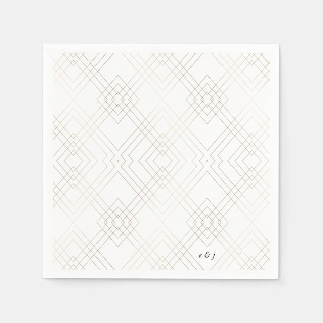Gold White Elegance Diamond Geo Deco Wedding Napkin (Front)