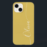 Gold White Elegant Calligraphy Script Name Case-Mate iPhone 14 Case<br><div class="desc">Gold White Elegant Calligraphy Script Custom Personalised Name iPhone 14 Smart Phone Cases features a modern and trendy simple and stylish design with your personalised name in elegant hand written calligraphy script typography on a gold background. Designed by ©Evco Studio www.zazzle.com/store/evcostudio</div>