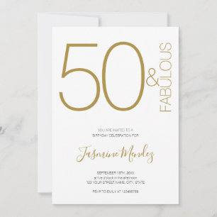 Gold & White Elegant Chick 50 & Fabulous Birthday Invitation
