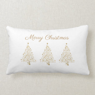 Gold White Elegant Christmas Trees Lumbar Cushion