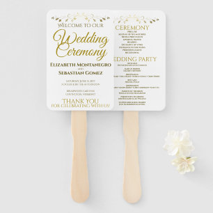 Gold & White Elegant Flourish Wedding Program Hand Fan