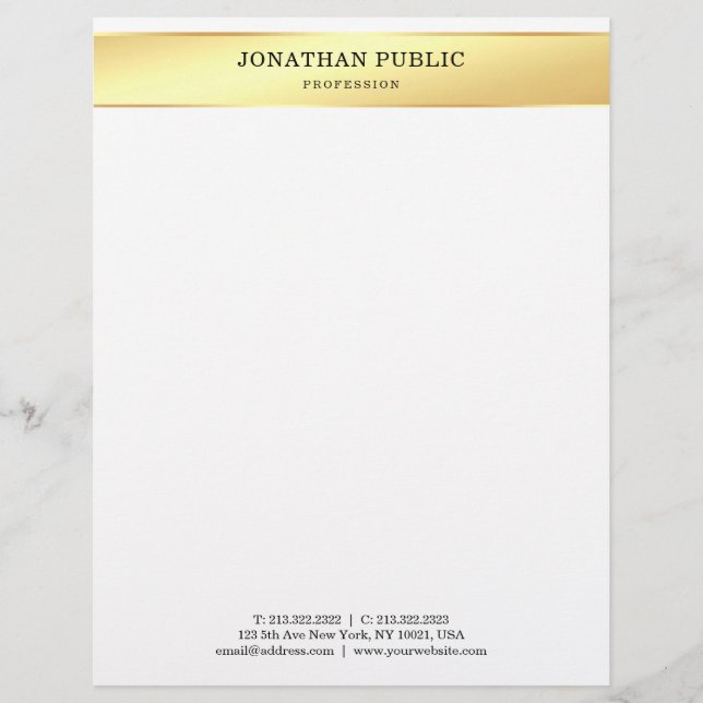 Gold White Elegant Minimalist Design Professional Custom Letterhead (Front)