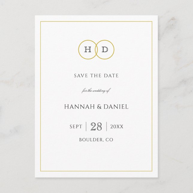 Gold White Elegant Modern Minimalist Save the Date Announcement Postcard (Front)