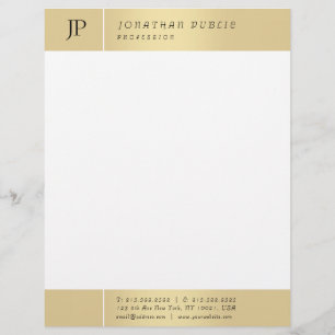 Gold White Elegant Monogrammed Modern Template Custom Letterhead