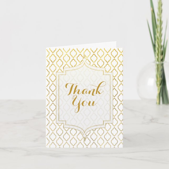 Gold & White Elegant Moroccan Wedding Thank You Card (Front)