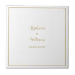 Gold White Elegant Simple Name Wedding Gift Favour Tile<br><div class="desc">Designed with text templates for names & date which you can customise!</div>