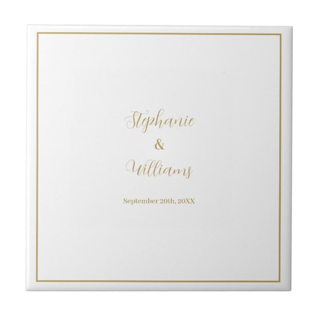 Gold White Elegant Simple Name Wedding Gift Favour Tile (Front)