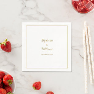 Gold White Elegant Simple Name Wedding Minimal Napkin