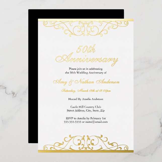 Gold White Elegant Swirl 50th Wedding Anniversary  (Front/Back)