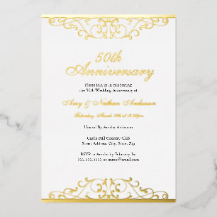 Gold White Elegant Swirl 50th Wedding Anniversary 
