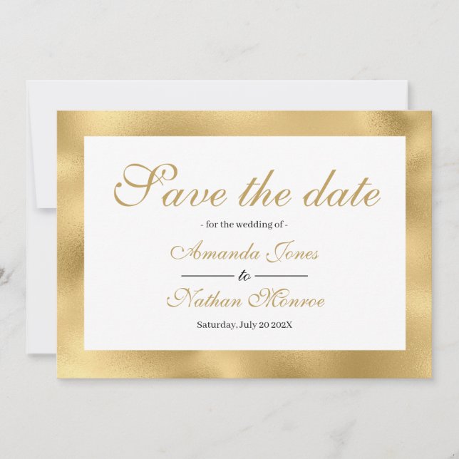 Gold White Elegant Wedding Save the Date Card (Front)