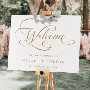Gold & White Elegant Wedding Welcome Sign