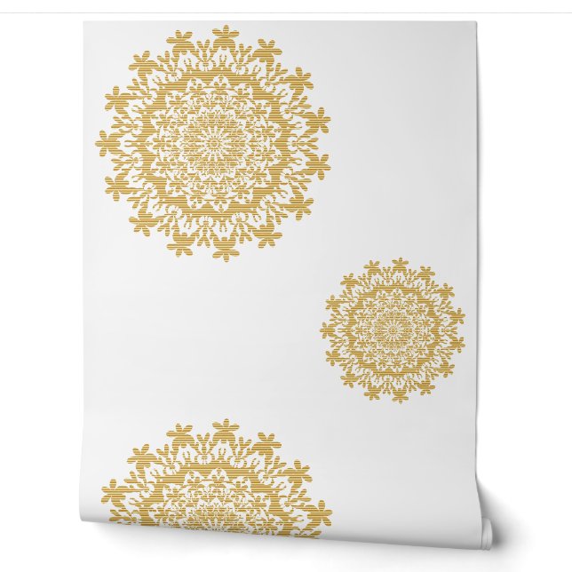 Gold White Floral Abstract Mandala Wallpaper (Unrolling)