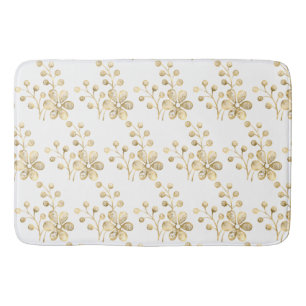 GOLD WHITE FLORAL PATTERN BATH MAT