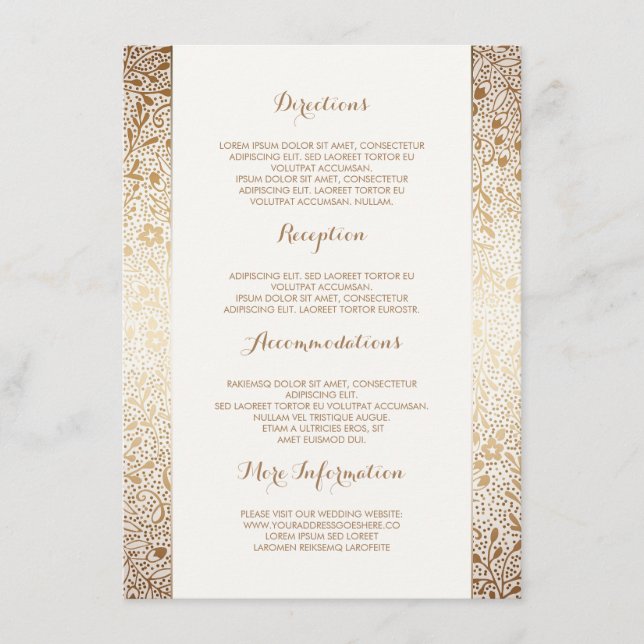 Gold White Floral Wedding Details -Information Enclosure Card (Front)