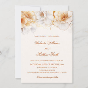 Gold White Flowers  Invitation