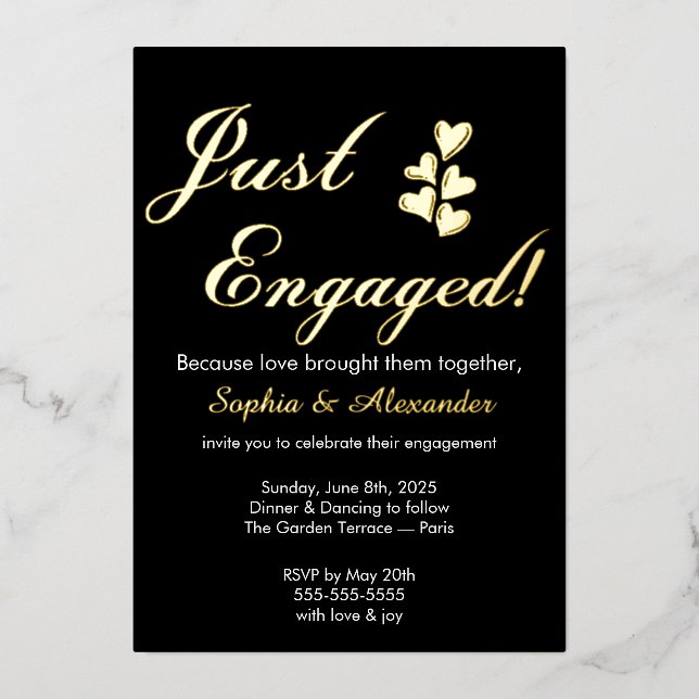 Gold & White Foil Engagement Invitation (Front)