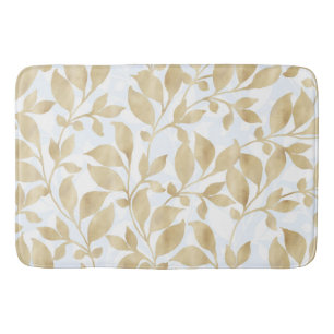 Gold White foliage pattern Bath Mat