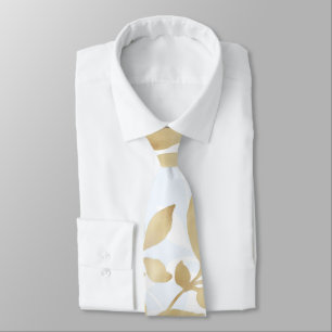 Gold White foliage pattern Tie