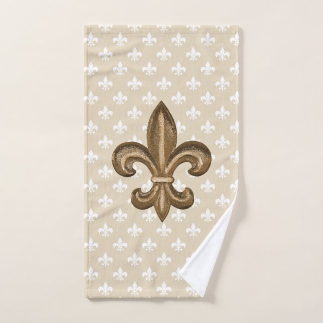 Gold & White French Fleur de Lis Bath Towel Set (Hand Towel)