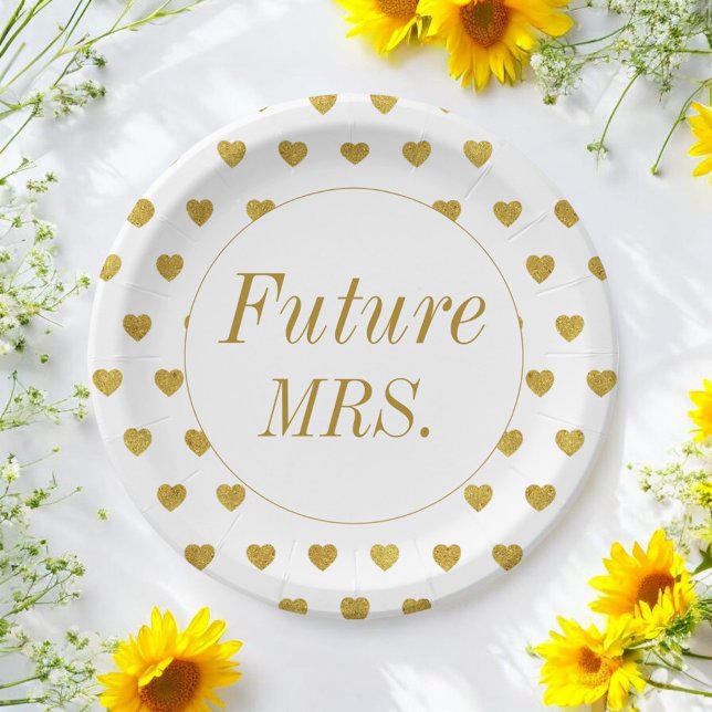 Gold White Future Mrs Bridal Shower  Paper Plate (Creator Uploaded)