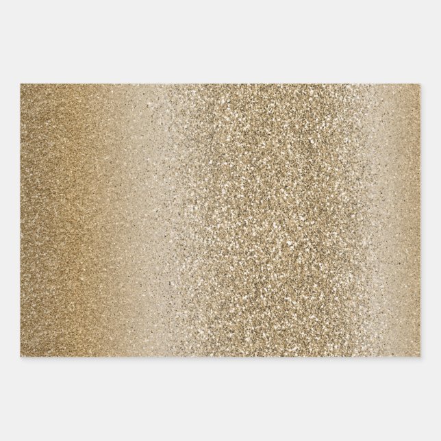 Gold White Glam Glitter Wrapping Paper Sheet (Front 3)