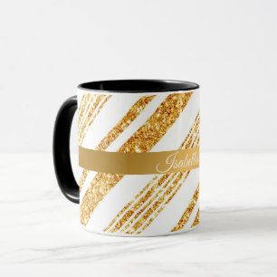 Gold White Glitter Boho Popular Stripes Collection Mug