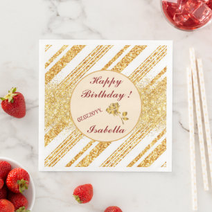 Gold White Glitter Boho Popular Stripes Collection Napkin