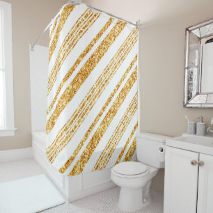 Gold White Glitter Boho Popular Stripes Collection Shower Curtain