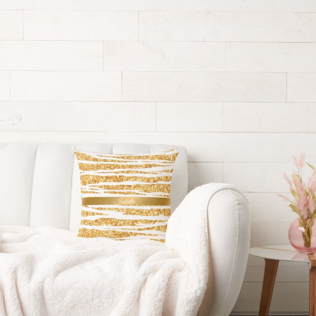 Gold White Glitter Boho Popular Tiger Collection Cushion (Couch)