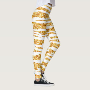 Gold White Glitter Boho Popular Tiger Collection Leggings
