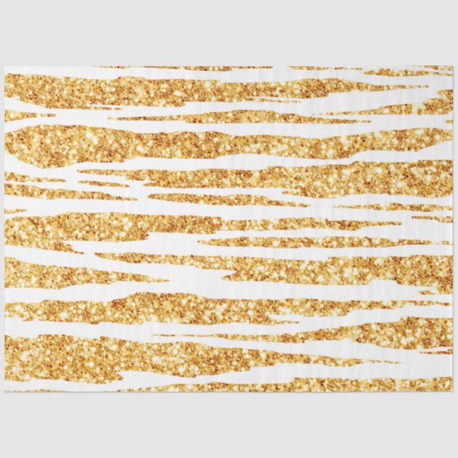 Gold White Glitter Boho Popular Tiger Collection Tissue Paper (Front)