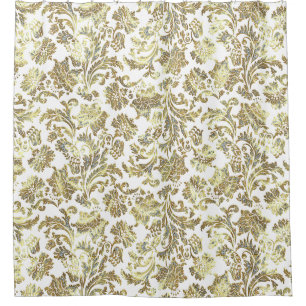 Gold & White Glitter Floral Damasks Shower Curtain