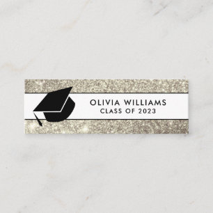 Gold White Glitter Grad Cap Graduation Insert