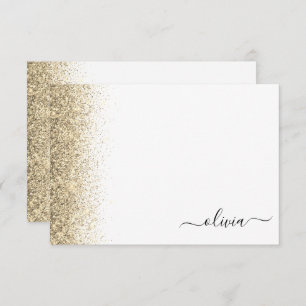 Gold White Glitter Script Monogram Girly Thank You Card