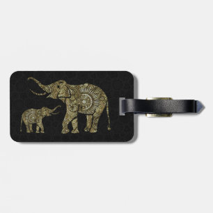 Gold & White Glitter & Sparkles Floral Elephant 2 Luggage Tag