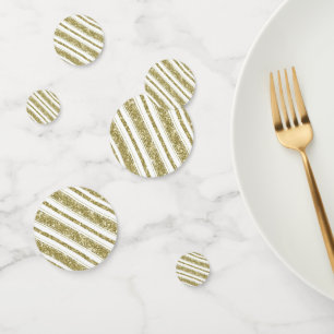 Gold White Glitter Stripes Chic Birthday Party Confetti